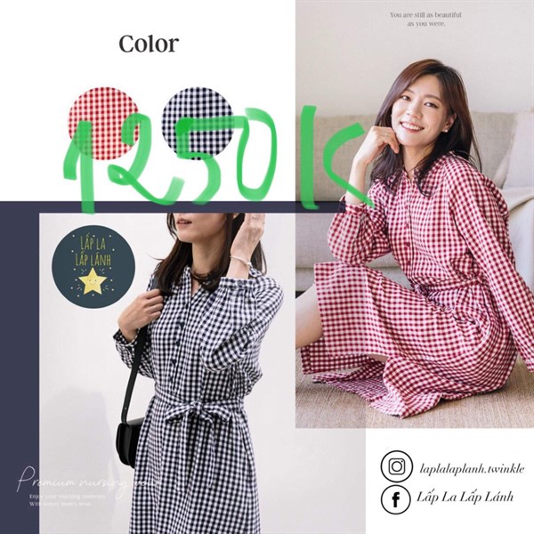 Konny Đầm Bỉm Sữa Caro tay dài màu Xanh Dương