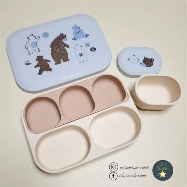 Donodono Khay ăn có nắp Bear Blue
