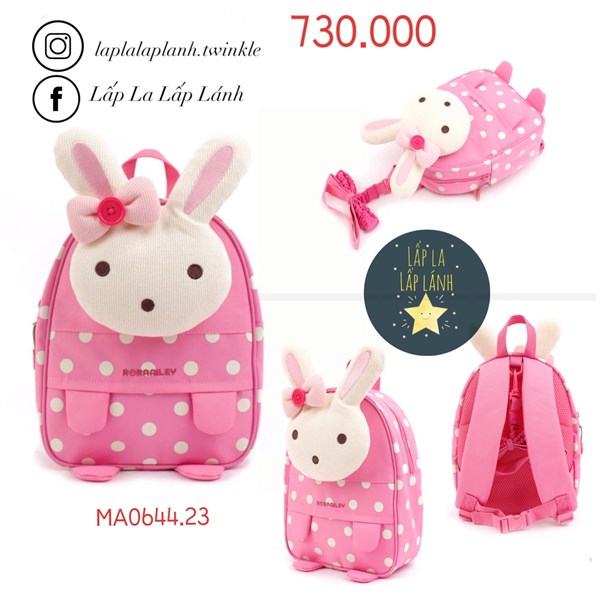 Winghouse Balo Thỏ nơ hồng chấm bi trắng