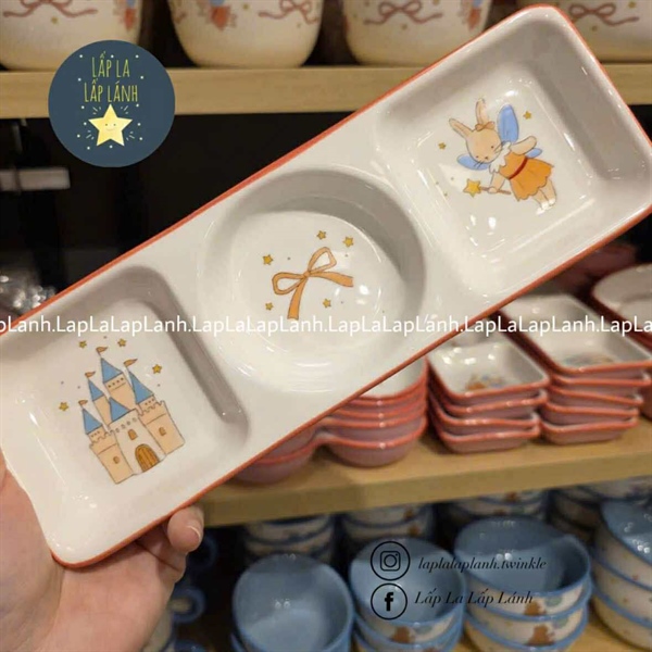 ModernHouse Khay sứ chữ nhật 3 ô Thỏ cam