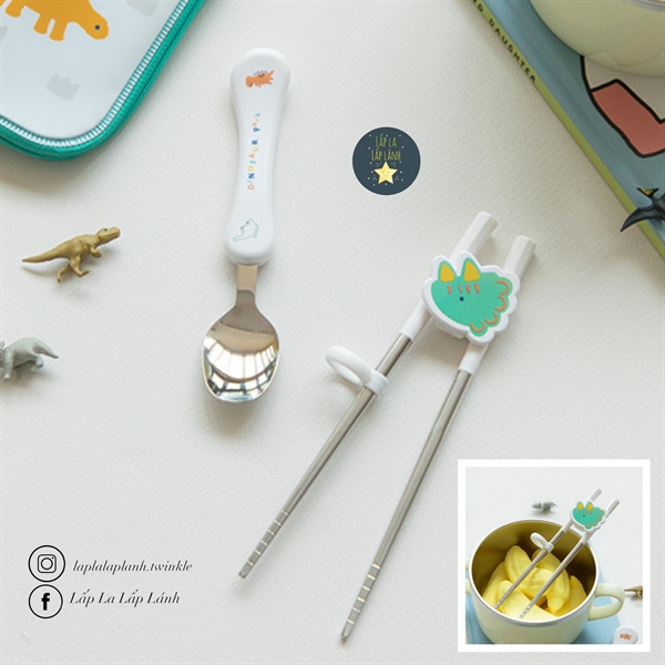 Dailylike Set muỗng đũa tập gắp Khủng Long