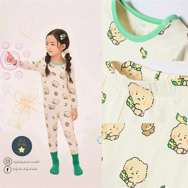 Spaokids Homewear SPLOGA9KU3 Mangomee Cream dài tay cổ tròn