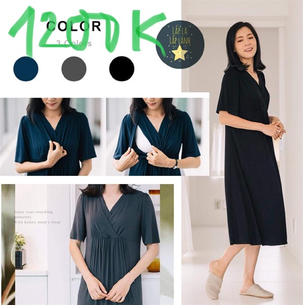 Konny Đầm bỉm sữa đan chéo Đen size L