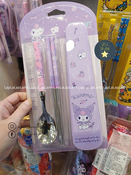 Lilfant Set muỗng đũa thông thường kèm hộp in Kuromi