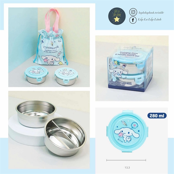 Lilfant Set 2 hộp cơm inox Cinnamoroll kèm túi đựng
