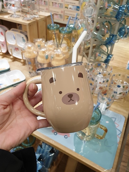 Modernhouse Ly gấu nâu có quai nắp ống hút 255 ml