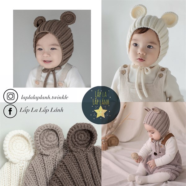 Happy Prince Nón len dây buộc tai Gấu Nâu nhạt