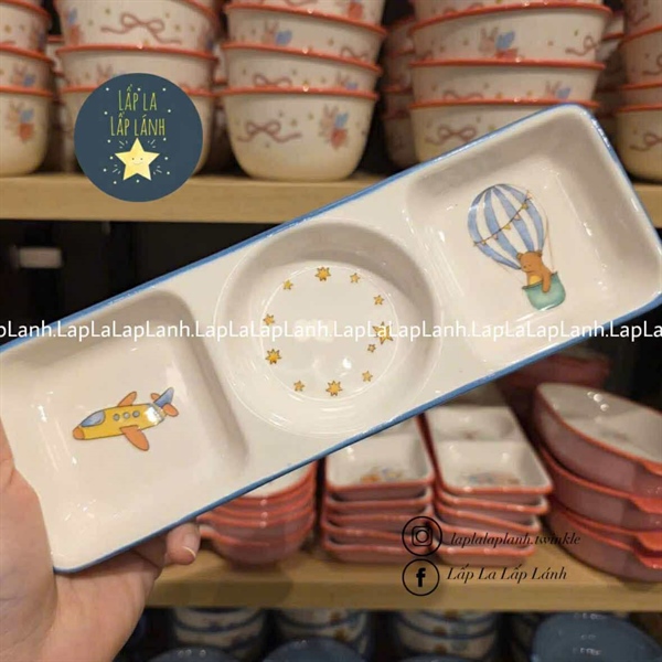 ModernHouse Khay sứ chữ nhật 3 ô Gấu xanh