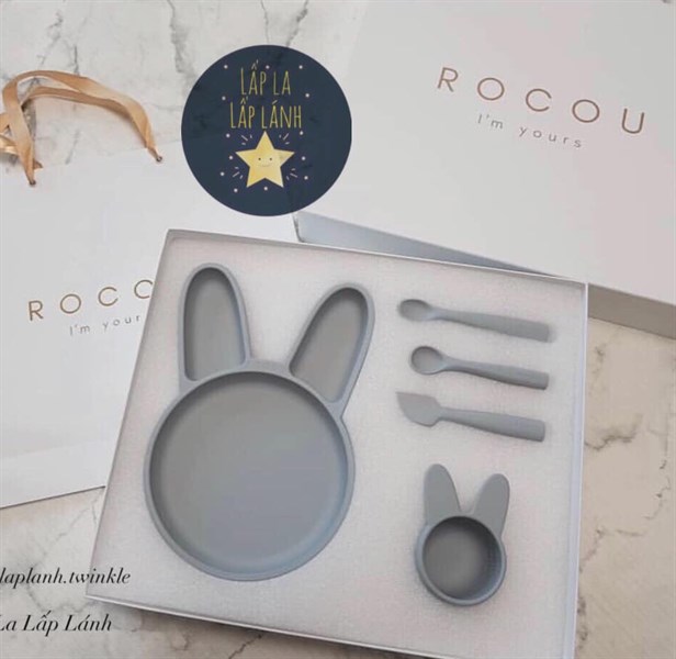 Rocou Set khay ăn thỏ Blue