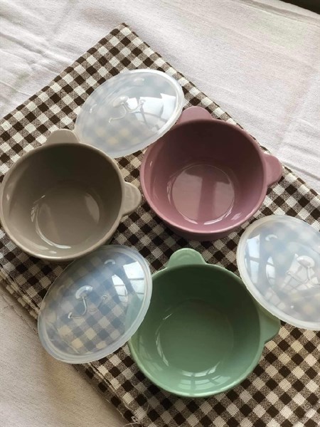 Modui Chén gấu Silicone có nắp Beige