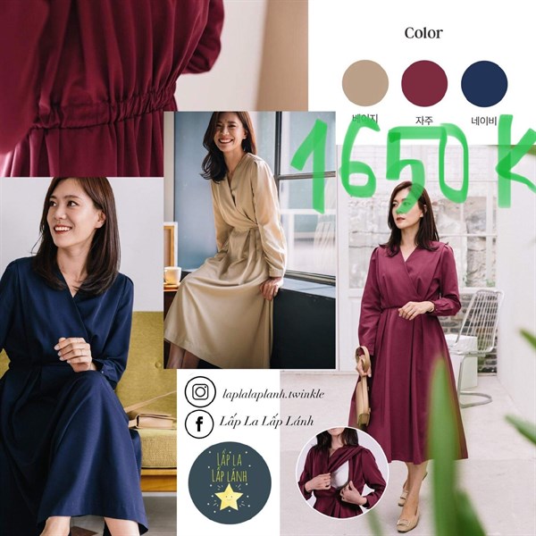 Konny Đầm bỉm sữa đan chéo tay dài eo thun Beige