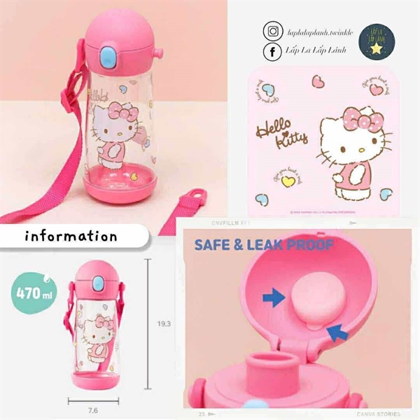 Lilfant Bình nước kèm dây đeo 470mL Hello Kitty