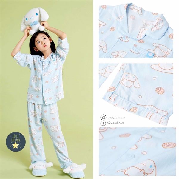 Spaokids Set pyjama Cinnamoroll dài tay cổ V size 100