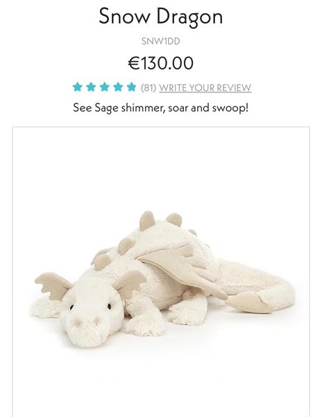 Jellycat Snow Dragon Huge size 66cm