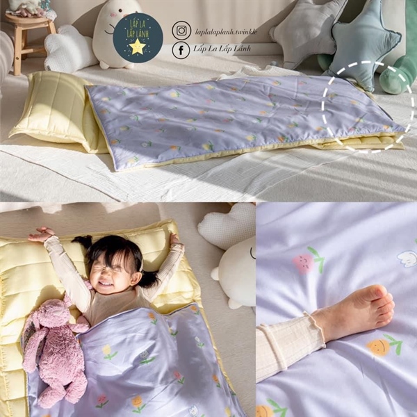 Juhodeco Set ngủ hoa lá tím nền vàng