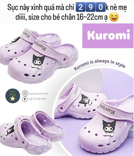Shoelamode Sục nhựa Kuromi tím loang size 160