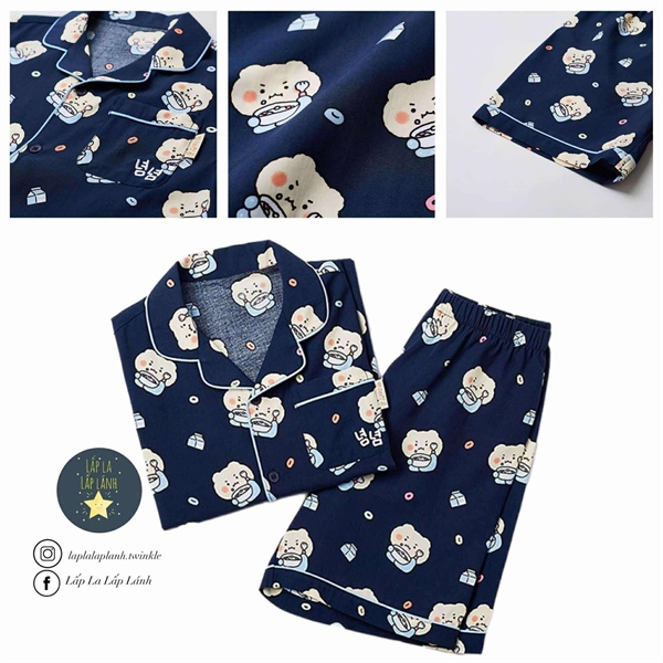 Spaokids Pyjama SPPPF25KU3 tay ngắn cổ V Navy size 140