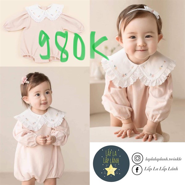 Happy Prince Romper hồng cổ viền ren hoa