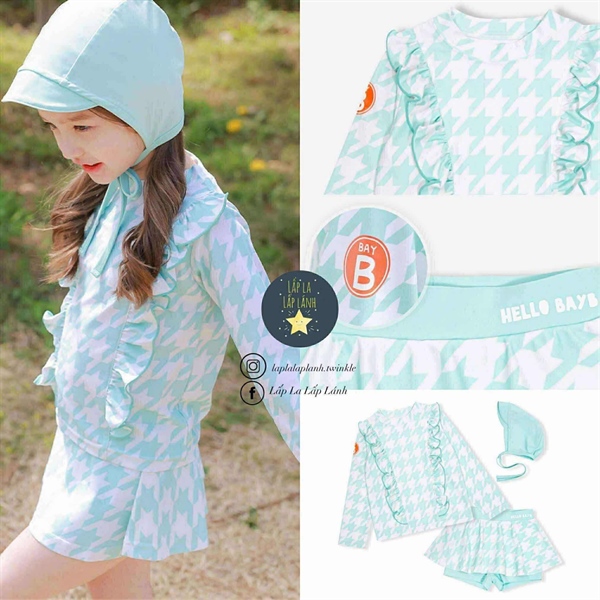 Bayb Set đồ bơi 3p caro mint bé gái size S