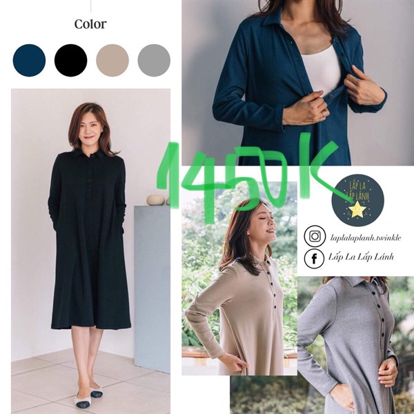 Konny Đầm Bỉm Sữa Cài Nút Có Cổ màu Xanh Navy