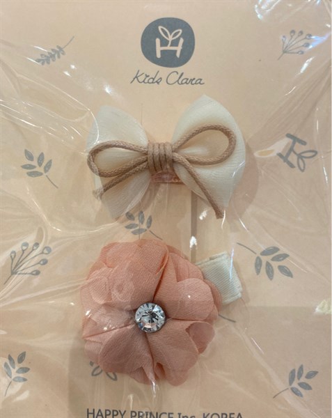 Happy Prince Kẹp tóc Nơ+Hoa Cam đào/Trắng