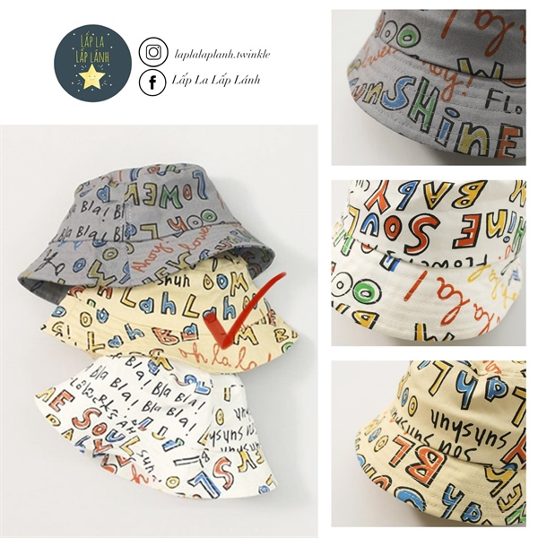 Rangubebe Nón vành hoạ tiết chữ Vàng