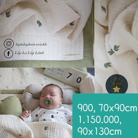 Naturestitch Chăn Vải Họa Tiết Xương Rồng Xanh Nền Trắng 90x130cm