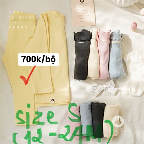 Arimcloset Set đồ Vàng XS 12-24m