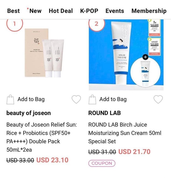 Beauty of joseon Set 2 tuýp kem chống nắng