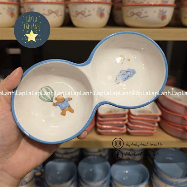 ModernHouse Khay sứ tròn 2 ô Gấu xanh