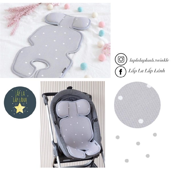 Bebenuvo Nệm lót xe đẩy Chấm bi trắng nền xám
