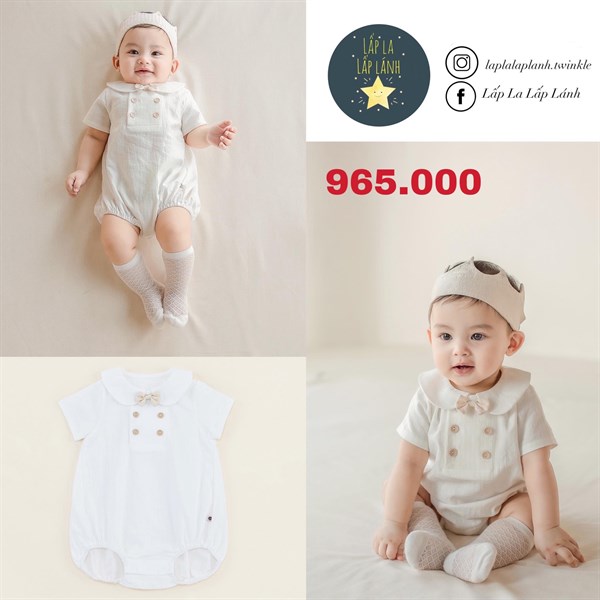 Happy Prince Romper cổ Nơ White for boy