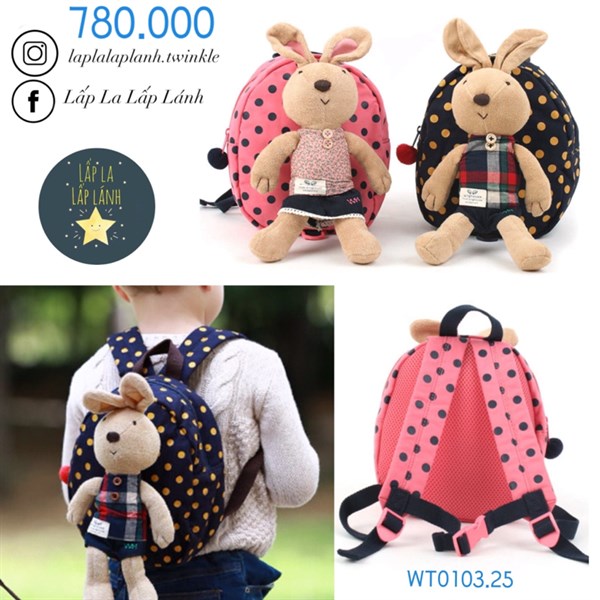 Winghouse Balo Thỏ chấm bi 2 màu Hồng/Đen