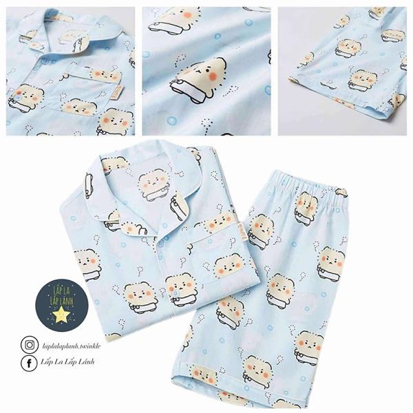 Spaokids Set pyjama SPPPF25KU3 Mangomee xanh ngắn tay cổ V size 120
