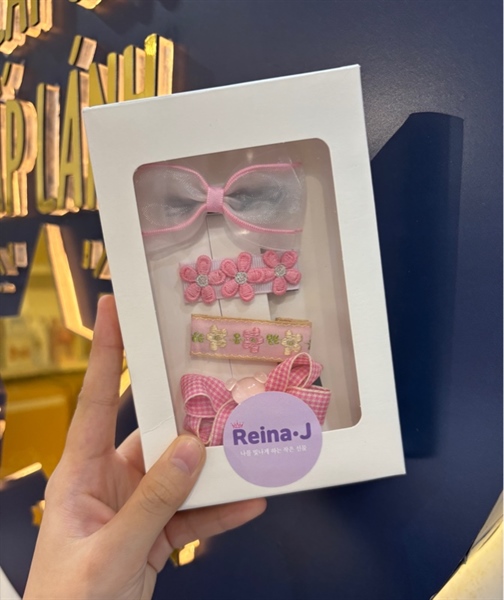 ReinaJ Set kẹp Gấu hồng