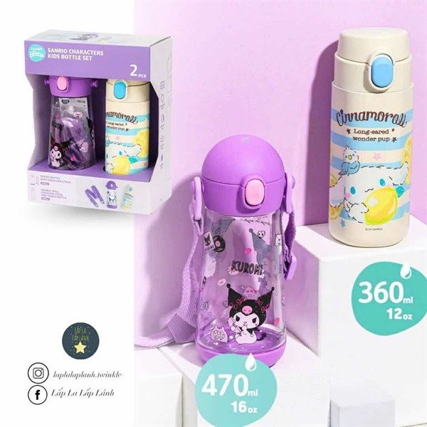 Lilfant Set 2 bình nước Kuromi + bình giữ nhiệt Cinnamoroll