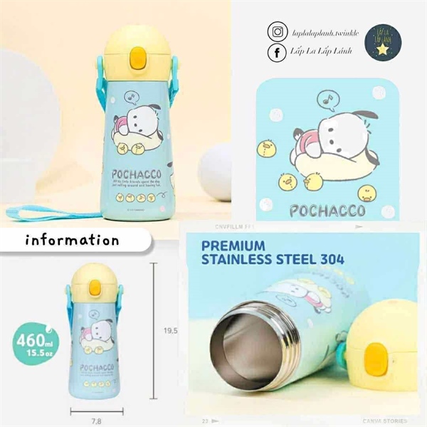 Lilfant Bình giữ nhiệt Pochacco 460mL kèm dây đeo vai