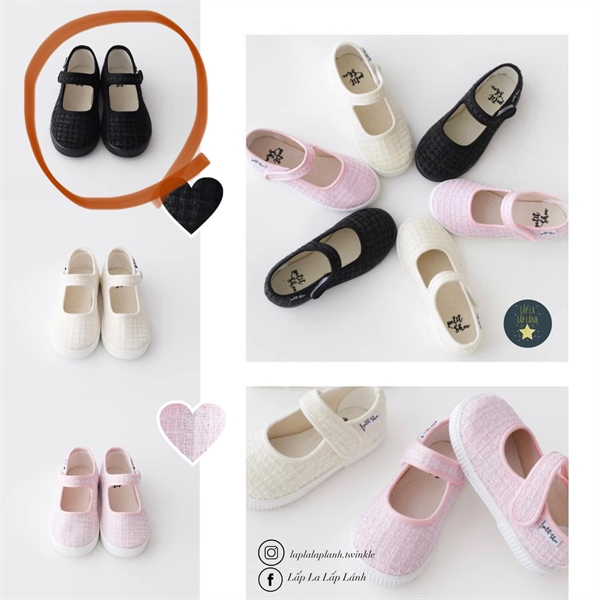 Petitshoes Giày đen vải tweed size 160