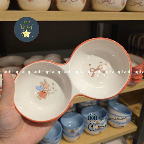 ModernHouse Khay sứ tròn 2 ô Thỏ cam