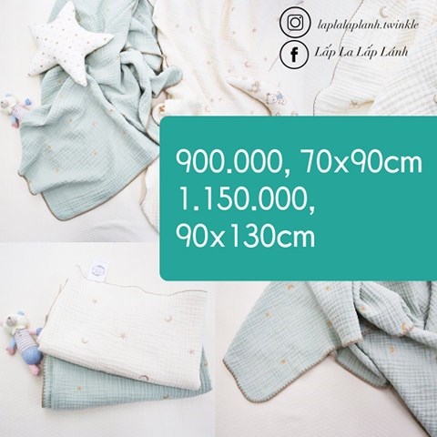 Naturestitch Chăn Vải Trăng Sao Nền Trắng Viền Thêu 70x90cm