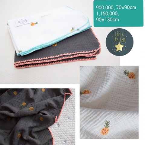 Naturestitch Chăn Quả Dứa Nền Trắng Viền Xanh 90x130cm