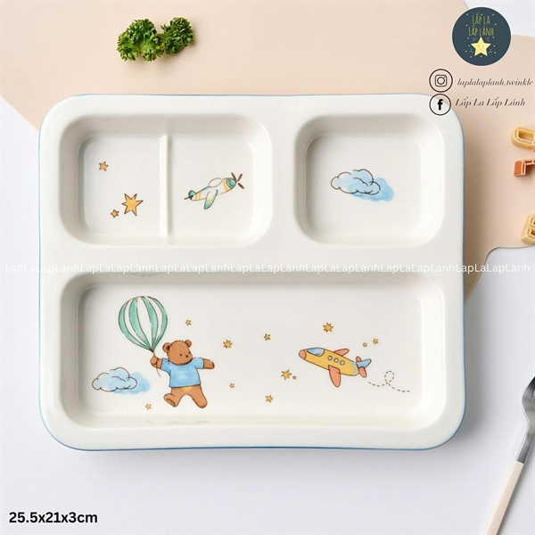 ModernHouse Khay sứ vuông 3 ô Gấu xanh