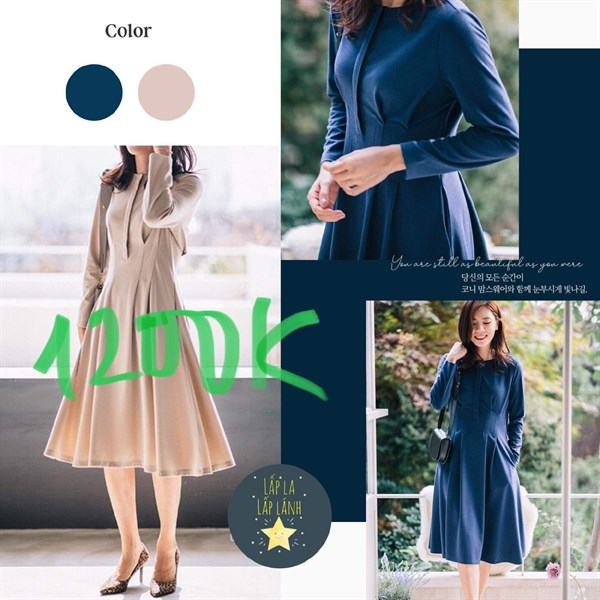 Konny Đầm bỉm sữa tay dài váy xòe Xanh Navy