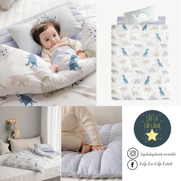 Juhodeco Set ngủ Premium Khủng Long nệm xanh xám