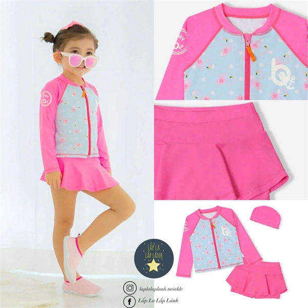 Bayb Set đồ bơi 3p Hoa nhí Xanh-hồng size XXL
