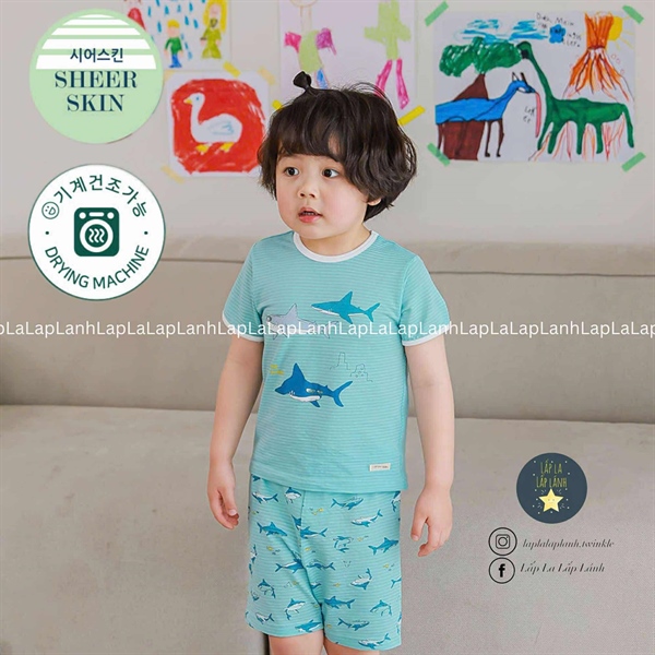 Ppippilong Set quần áo Blue Shark xanh Cá mập
