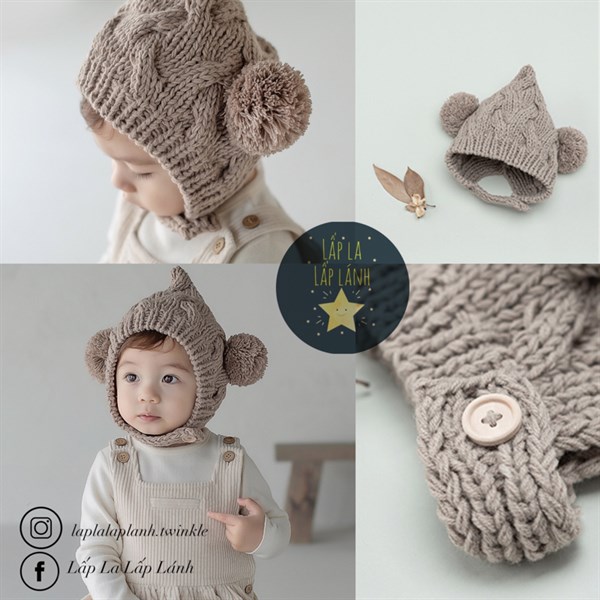 Happy Prince Nón len chóp nhọn 2 quả bông Xám