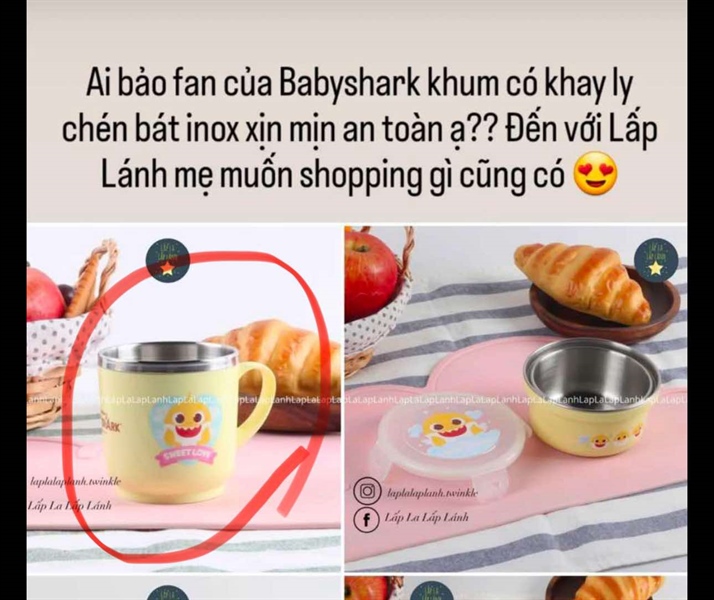 Aizoum Ly inox Baby Shark vàng nền vàng