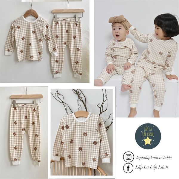Cocohani Đồ bộ sọc Beige gấu size 120