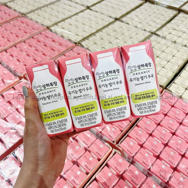 Sanghafarm Sữa tươi organic vị dâu thùng 24 hộp 125ml date 01/10/2025